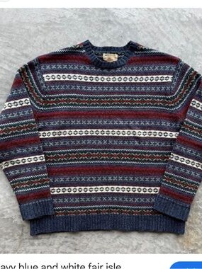 American Eagle vtg XLMen's Fair Isle Crewneck Sweater in Navy and White